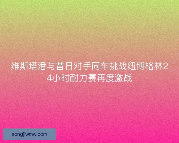 维斯塔潘与昔日对手同车挑战纽博格林24小时耐力赛再度激战